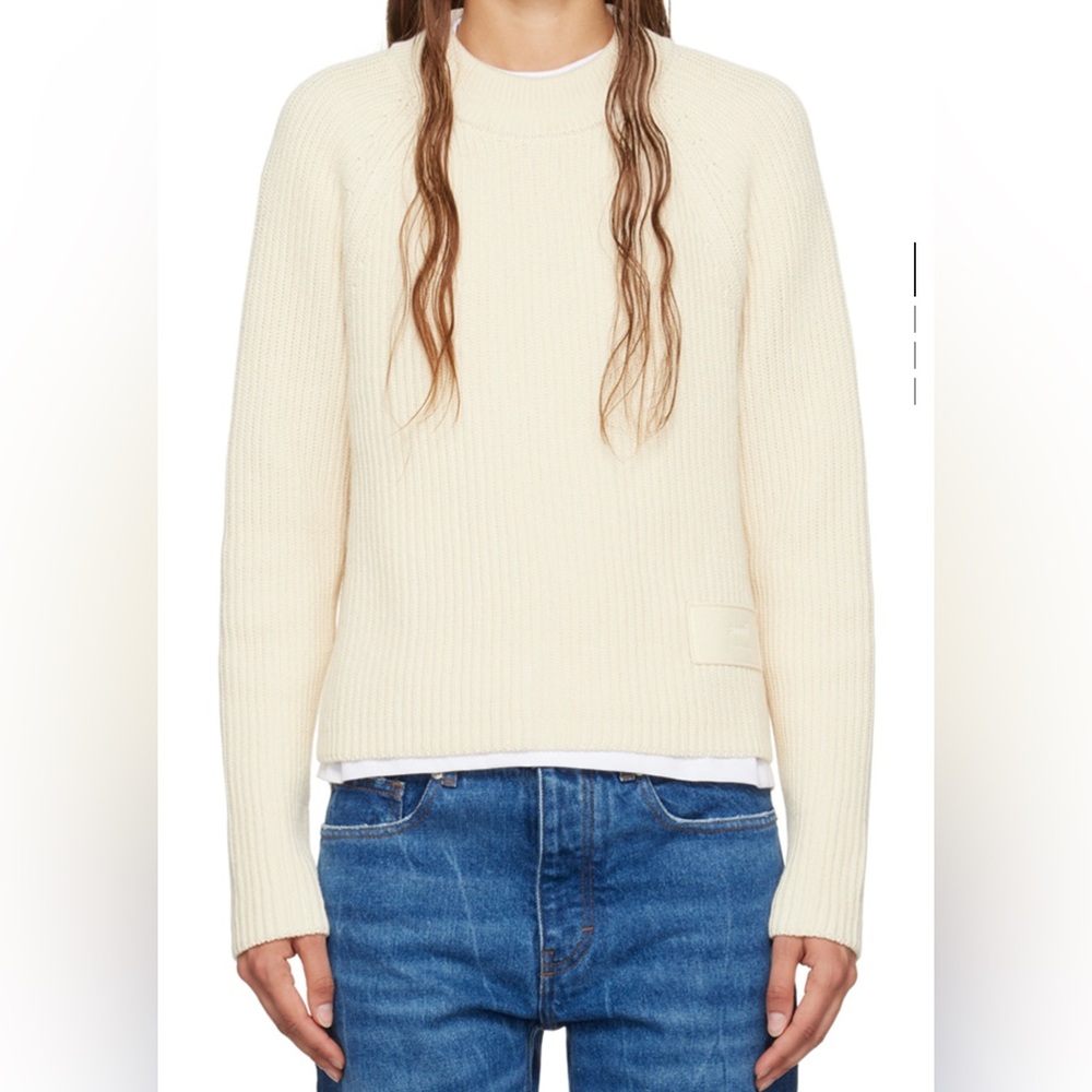 Ami paris patch sweater in off white color